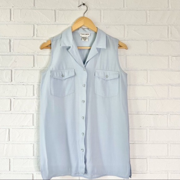 Pastel Blue Button Down Blouse PTP 18” - Picture 4 of 7